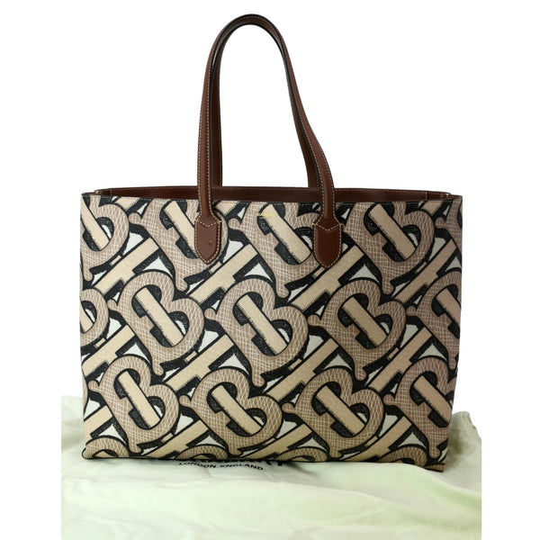 BURBERRY TB Canvas Tote Shoulder Bag Brown