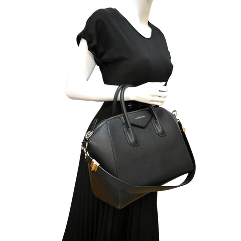 GIVENCHY Antigona Medium Goatskin Leather Shoulder Bag Black