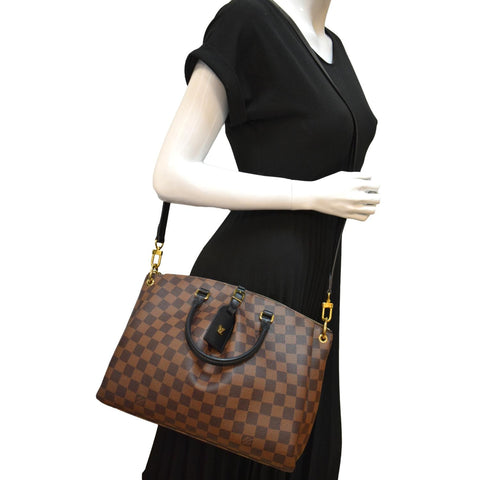 LOUIS VUITTON Odeon MM Damier Ebene Tote Bag Black/Brown