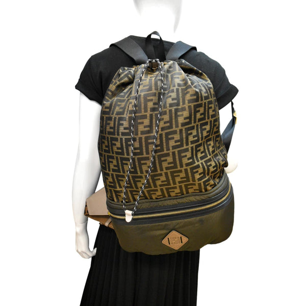 FENDI Convertible Monogram Canvas Backpack Bag Khaki