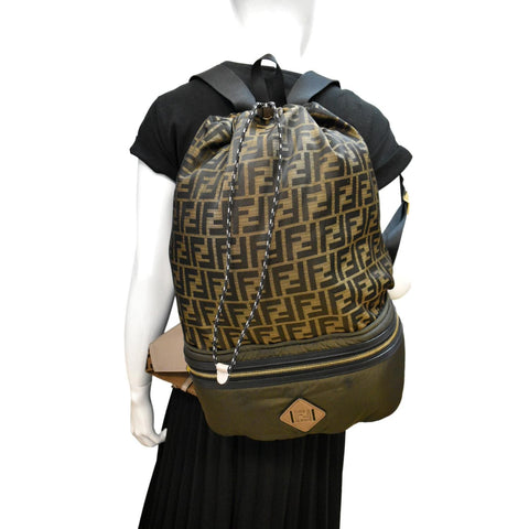 FENDI Convertible Monogram Canvas Backpack Bag Khaki