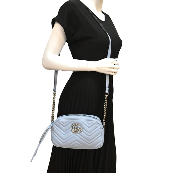 GuccI GG Marmont Matelasse Leather Crossbody Bag Blue - Full View