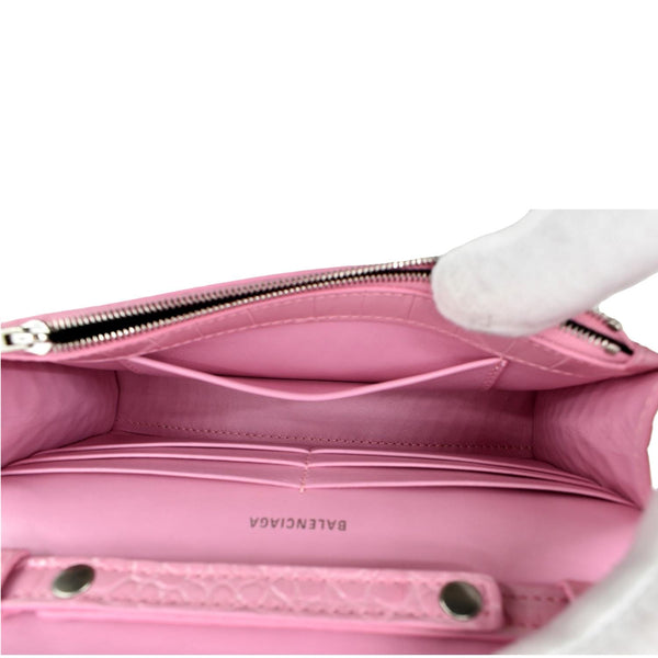 Balenciaga Hourglass Crocodile Embossed Chain Wallet - Open
