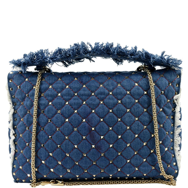 VALENTINO Rockstud Denim Crossbody Satchel Bag Blue