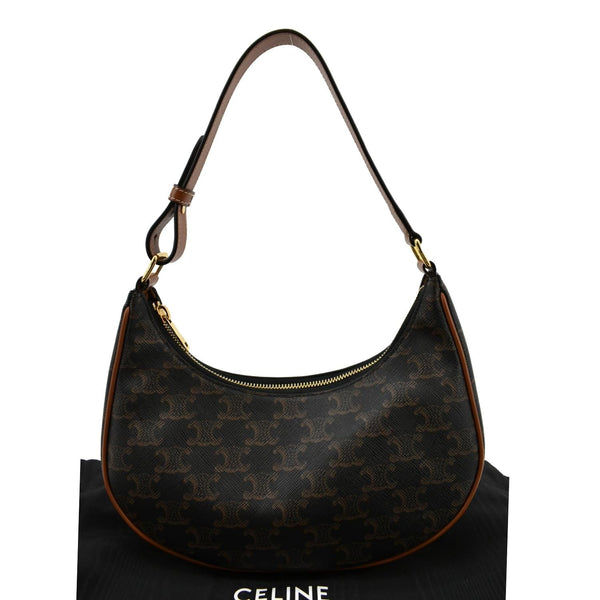 CELINE Ava Triomphe Canvas Calfskin Hobo Bag Brown