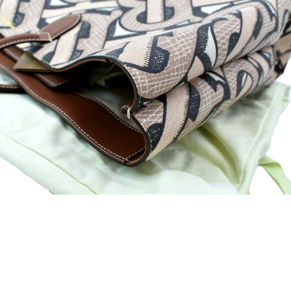 BURBERRY TB Canvas Tote Shoulder Bag Brown