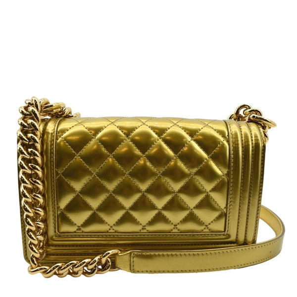 CHANEL Boy Flap Quilted Patent Leather Crossbody Bag Metallic Gold
