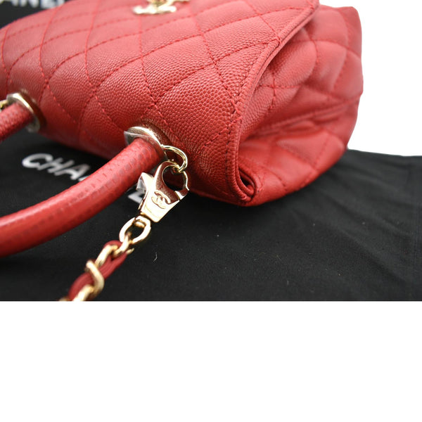 CHANEL Coco Extra Mini Top Handle Caviar Leather Shoulder Bag Red - Hot Deals