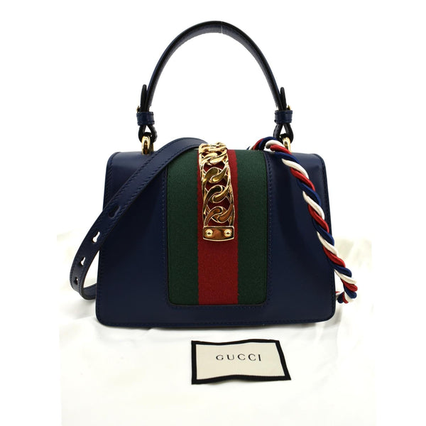 Gucci Sylvie Mini Leather Top Handle Crossbody Bag Blue - Back