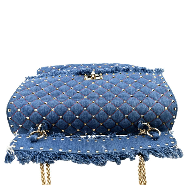 VALENTINO Rockstud Denim Crossbody Satchel Bag Blue