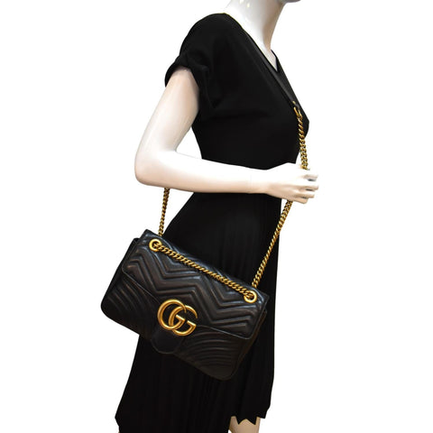 GUCCI GG Marmont Medium Matelasse Shoulder Bag Black 443496 - Hot Deals
