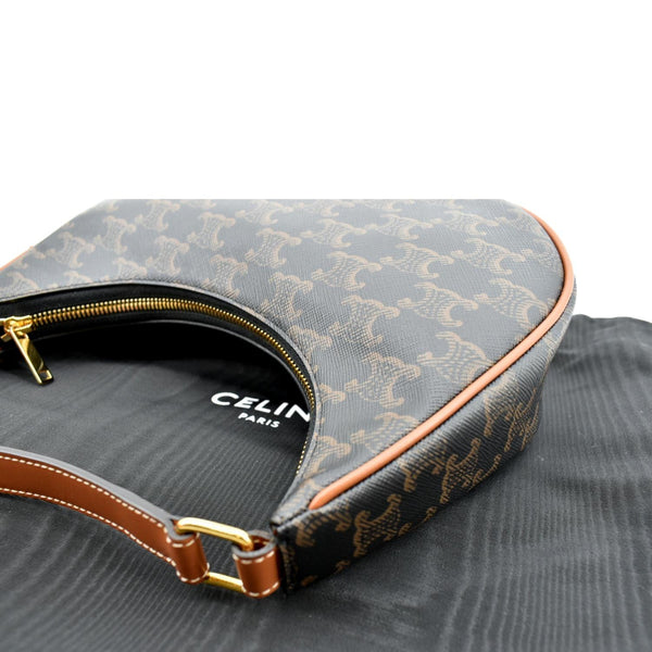 CELINE Ava Triomphe Canvas Calfskin Hobo Bag Brown