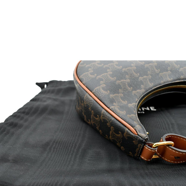 CELINE Ava Triomphe Canvas Calfskin Hobo Bag Brown