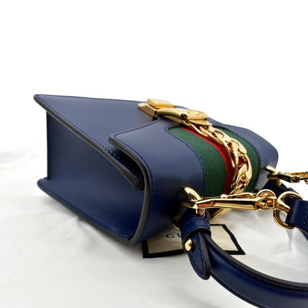 Gucci Sylvie Mini Leather Top Handle Crossbody Bag Blue - Top Right