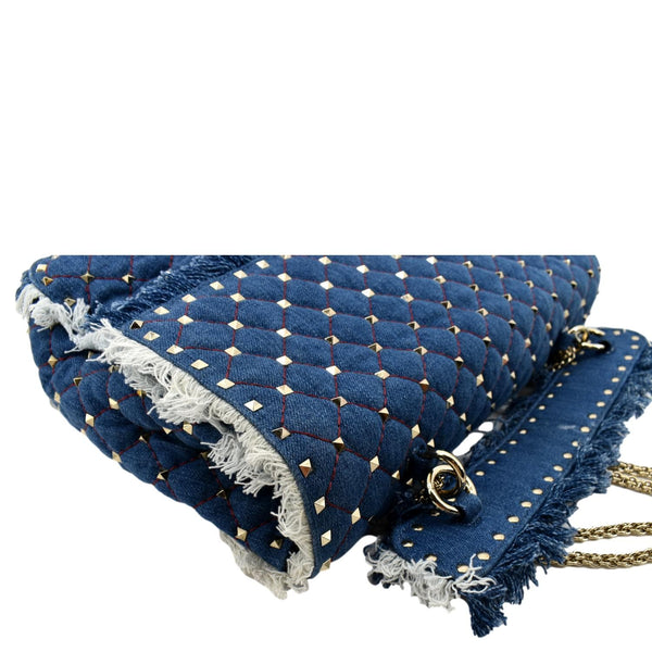 VALENTINO Rockstud Denim Crossbody Satchel Bag Blue