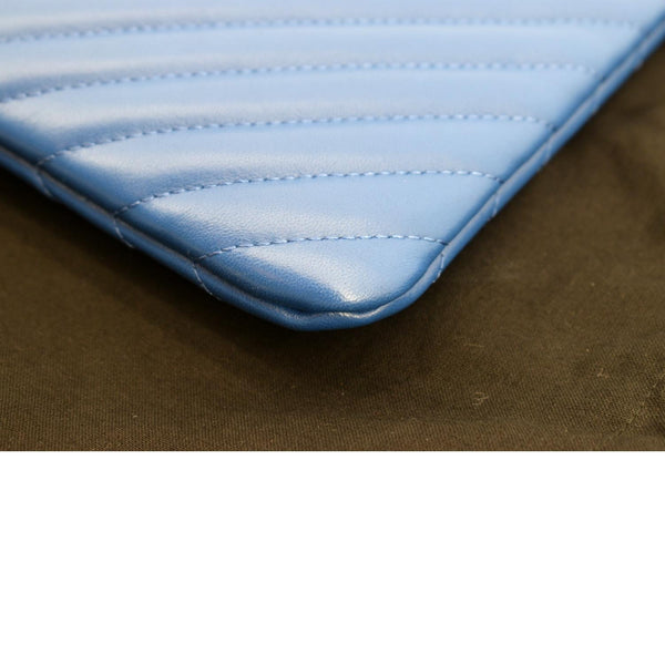CHANEL O Case Chevron Leather Clutch Bag Blue