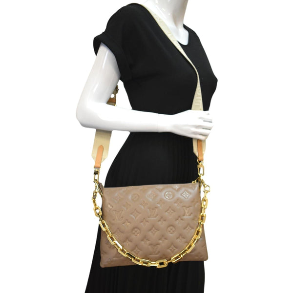 LOUIS VUITTON Coussin PM Monogram Embossed Shoulder Bag Taupe