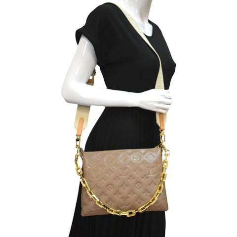 LOUIS VUITTON Coussin PM Monogram Embossed Shoulder Bag Taupe