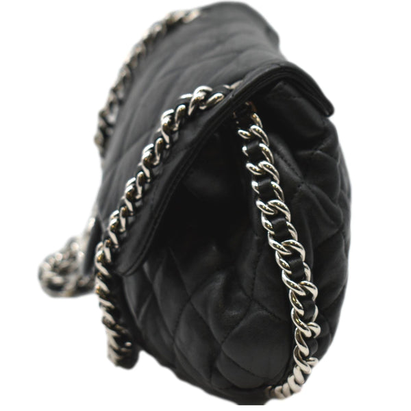 CHANEL CC Chain Around Flap Quilted Leather Crossbody Bag Black