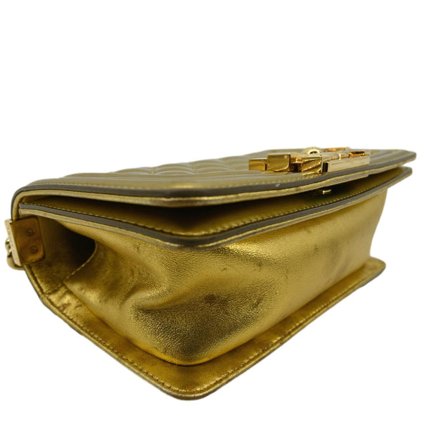 CHANEL Boy Flap Quilted Patent Leather Crossbody Bag Metallic Gold