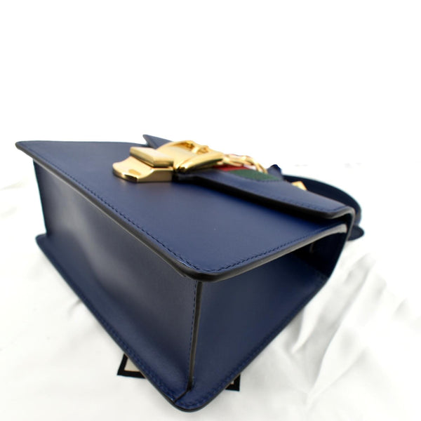 Gucci Sylvie Mini Leather Top Handle Crossbody Bag Blue - Bottom Right