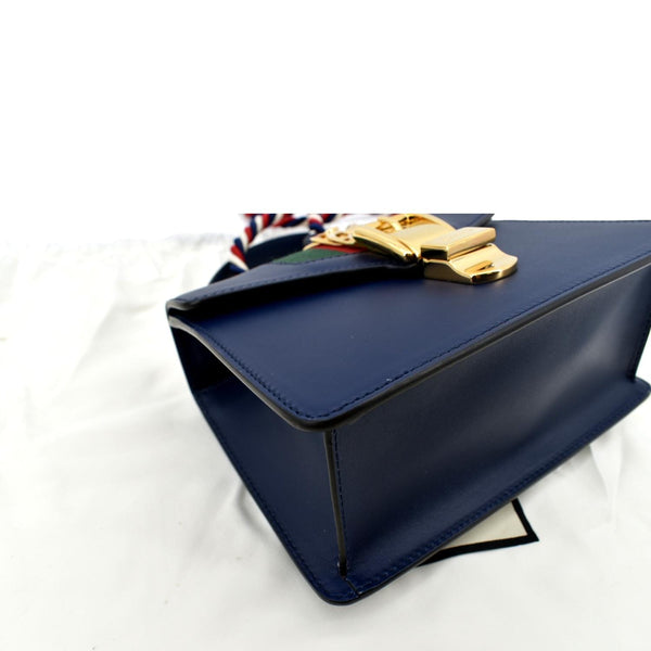 Gucci Sylvie Mini Leather Top Handle Crossbody Bag Blue - Bottom Left