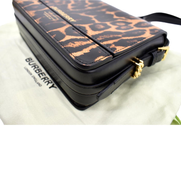 BURBERRY Grace Leopard Print Leather Shoulder Bag Multicolor