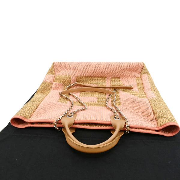 CHANEL Deauville Large Raffia Shopping Tote Bag Pink