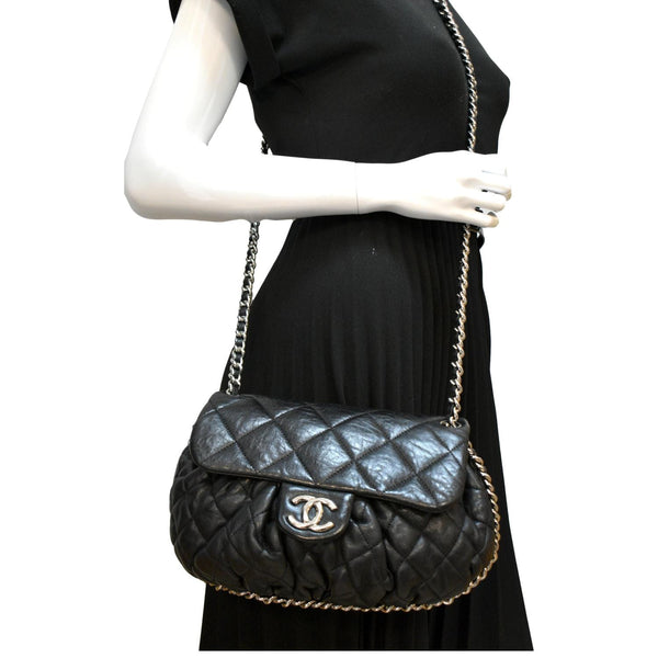 CHANEL CC Chain Around Flap Quilted Leather Crossbody Bag Black