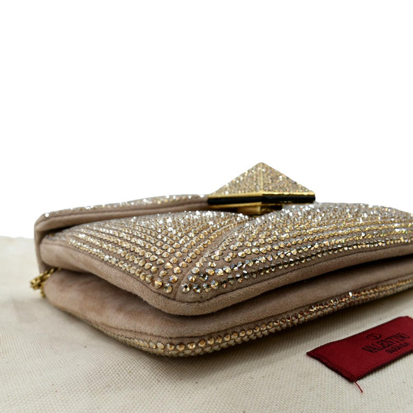 VALENTINO GARAVANI One Stud Crystal-Embellished Suede Shoulder Bag Pink