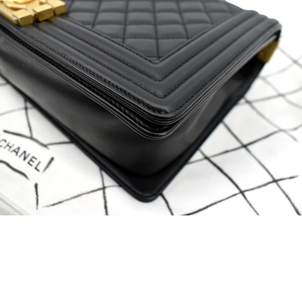 Chanel Medium Boy Flap Calf Leather Shoulder Bag Black - Bottom Left
