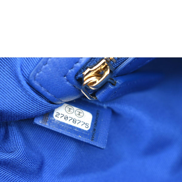 CHANEL O Case Chevron Leather Clutch Bag Blue