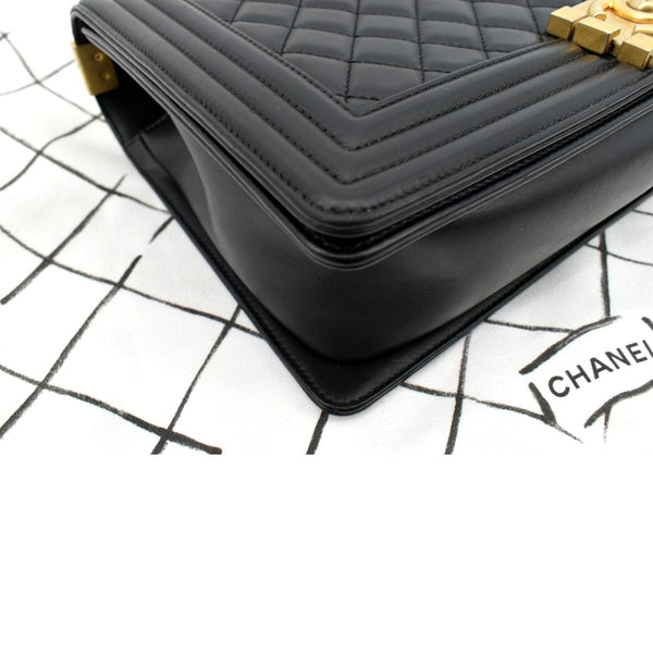 Chanel Medium Boy Flap Calf Leather Shoulder Bag Black - Bottom Right