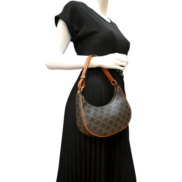 CELINE Ava Triomphe Canvas Calfskin Hobo Bag Brown