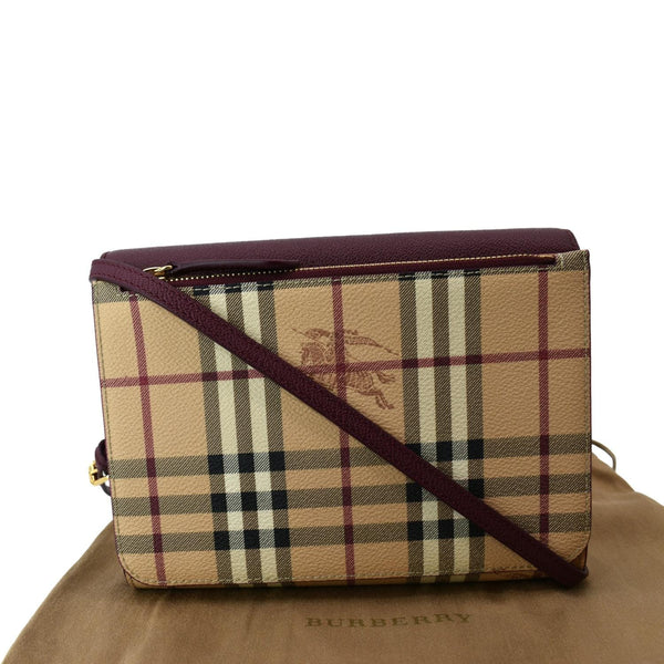 Burberry Loxley Check Leather Shoulder Bag Purple
