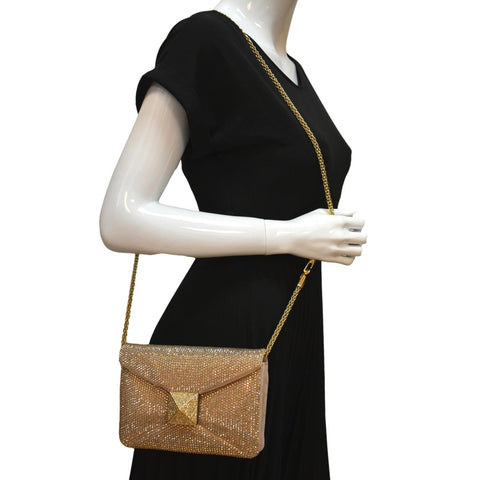 VALENTINO GARAVANI One Stud Crystal-Embellished Suede Shoulder Bag Pink