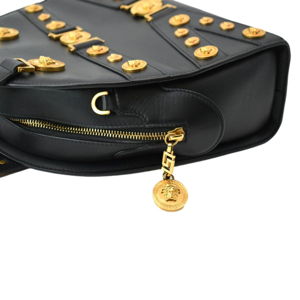 VERSACE Medallion Tribute Calfskin Leather Bowling Bag Black