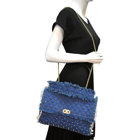 VALENTINO Rockstud Denim Crossbody Satchel Bag Blue