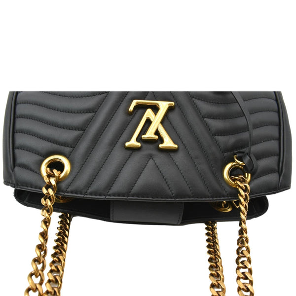 LOUIS VUITTON Wave Chain Leather Tote Shoulder Bag Black