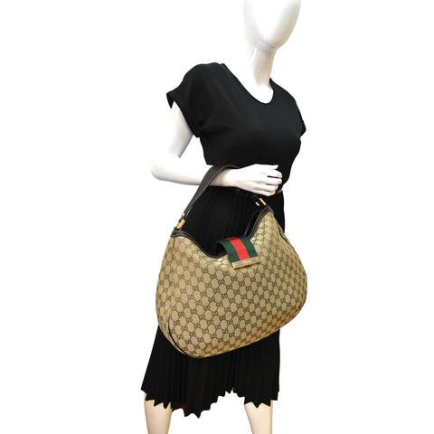 GUCCI New Ladies Web GG Canvas Large Hobo Bag Beige 233604