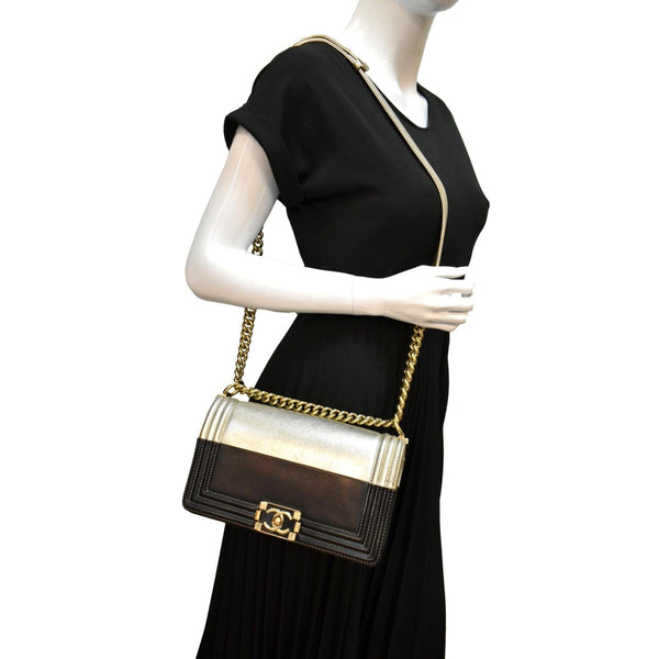 Chanel Boy Leather Shoulder Bag Bicolor - Full View