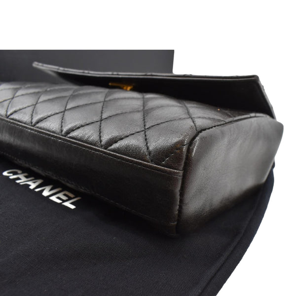 CHANEL Vintage Flap Quilted Leather Top Handle Bag Black