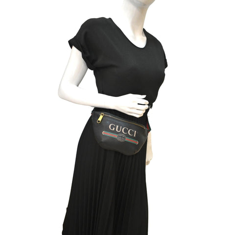 Gucci Logo Print Grained Calfskin Leather Small Belt Bag - Full View
