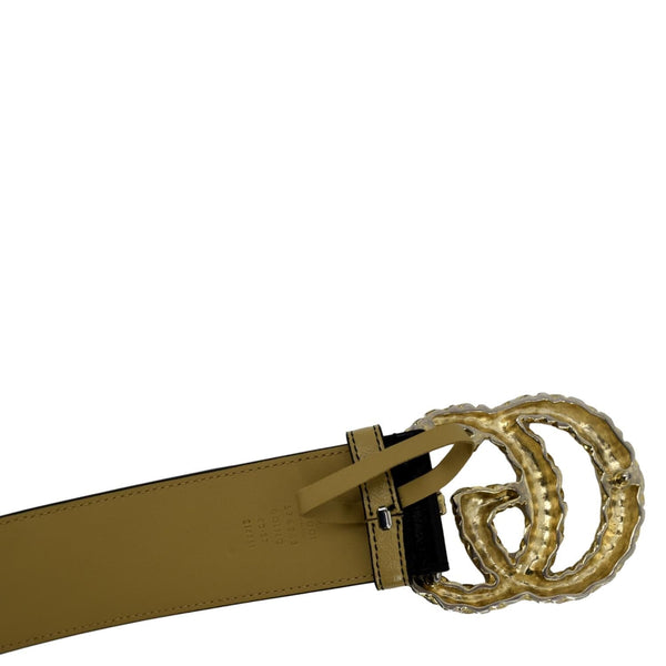 GUCCI Women Double G Buckle Calfskin Textured Leather Belt Beige 576203 Size 80.32