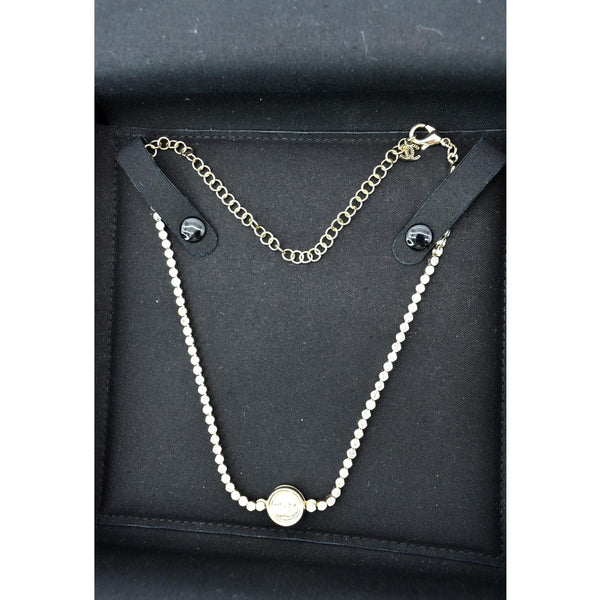CHANEL CC Round Pendant Chain Choker Necklace Gold