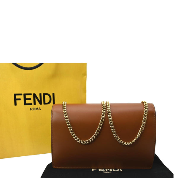 FENDI Roma Leather Wallet on Chain Crossbody Bag Brown