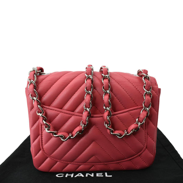 CHANEL Classic Square Mini Chevron Leather Shoulder Bag Pink