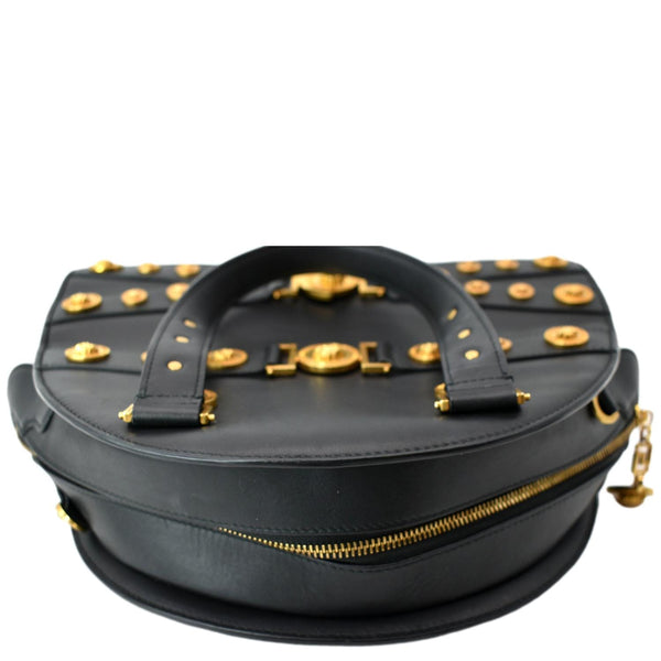 VERSACE Medallion Tribute Calfskin Leather Bowling Bag Black