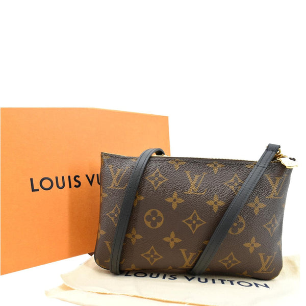 LOUIS VUITTON Double Zip Pochette Reverse Monogram Giant Crossbody Bag Brown