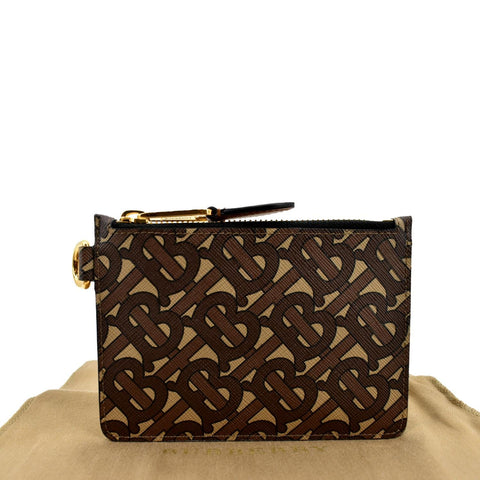 BURBERRY Monogram Coated Canvas Zip Coin Purse Bridle Brown
